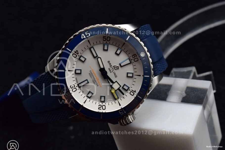 Cozy White Rubber on 1:1 Best BLSF Automatic SuperOcean 42 Dial A Blue Strap 1162 SS Edition 0517
